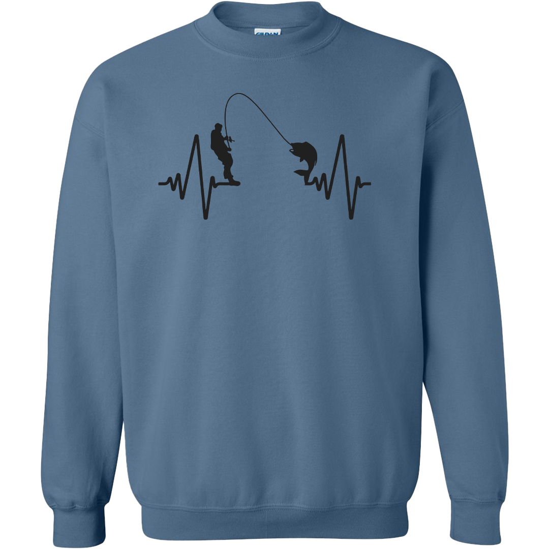 Fishing Heartbeat Adult Crew Neck Sweatshirt