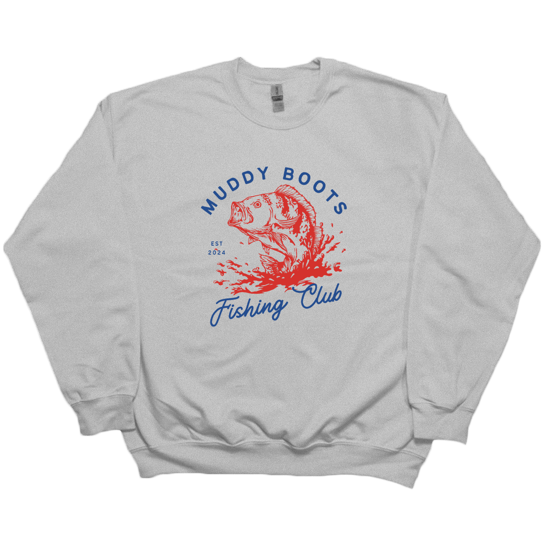 Fishing Club Adult Crew Neck Sweatshirt - Muddy Boots Clothing - Crew Neck Sweatshirt