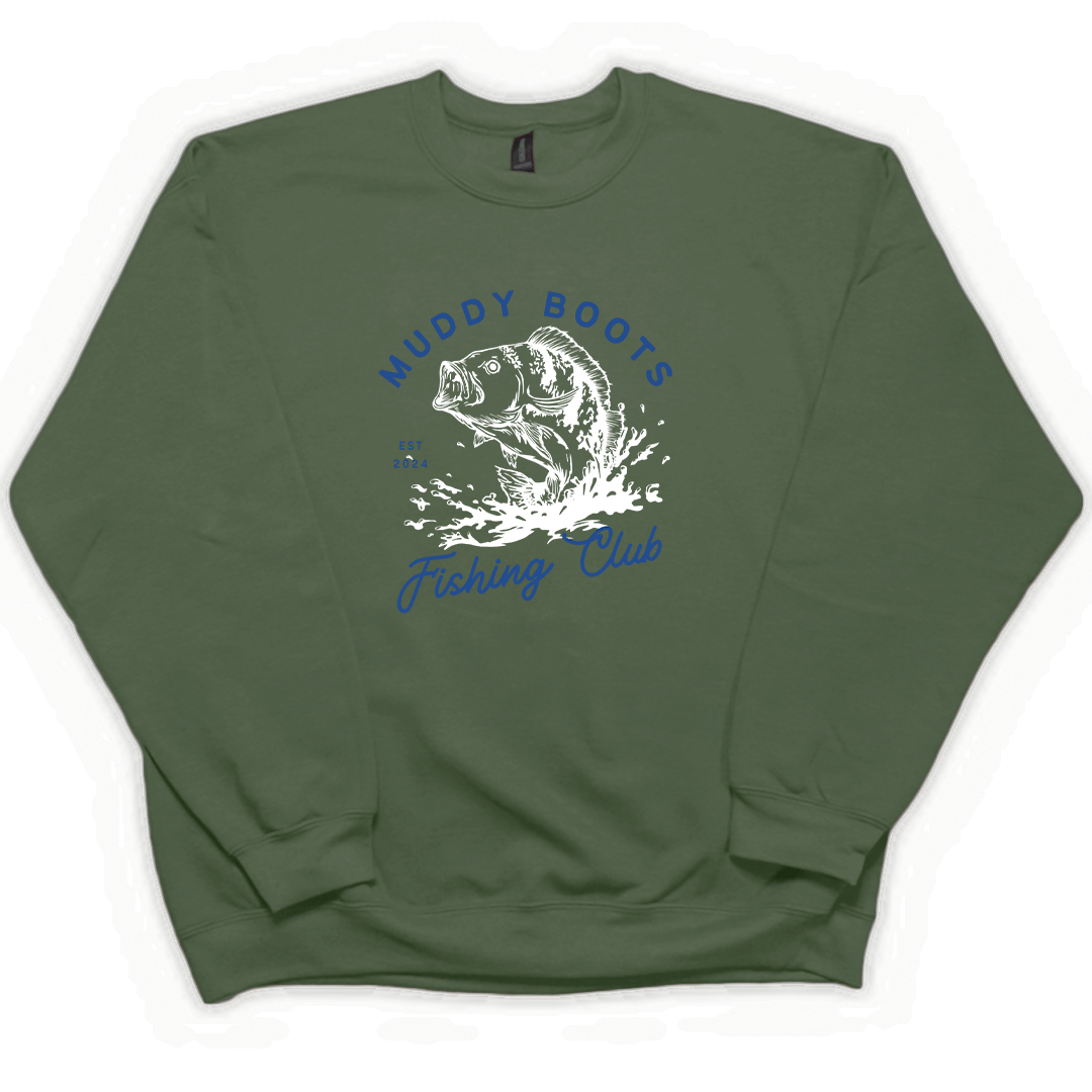 Fishing Club Adult Crew Neck Sweatshirt - Muddy Boots Clothing - Crew Neck Sweatshirt