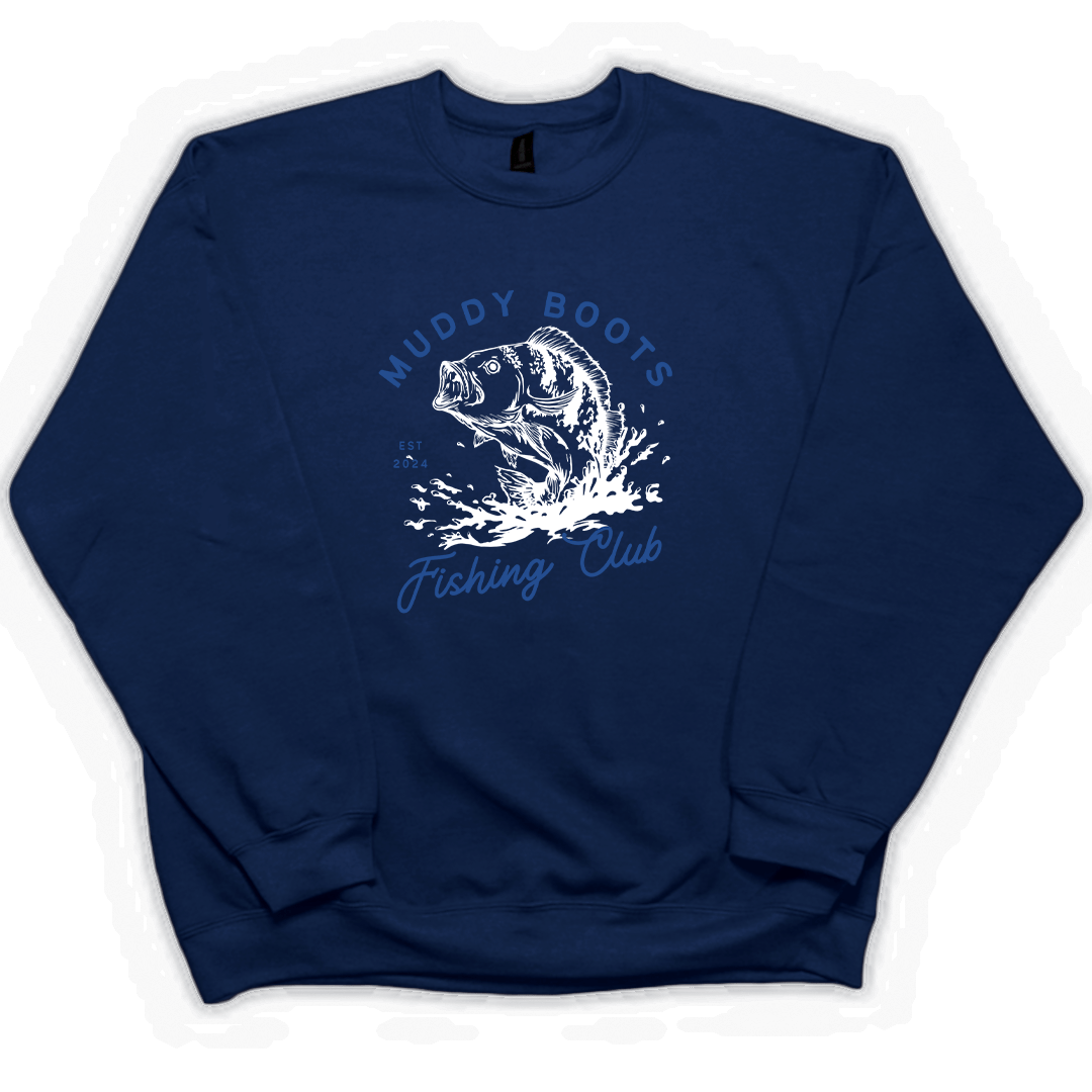 Fishing Club Adult Crew Neck Sweatshirt - Muddy Boots Clothing - Crew Neck Sweatshirt