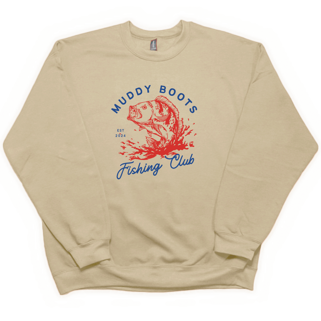 Fishing Club Adult Crew Neck Sweatshirt - Muddy Boots Clothing - Crew Neck Sweatshirt