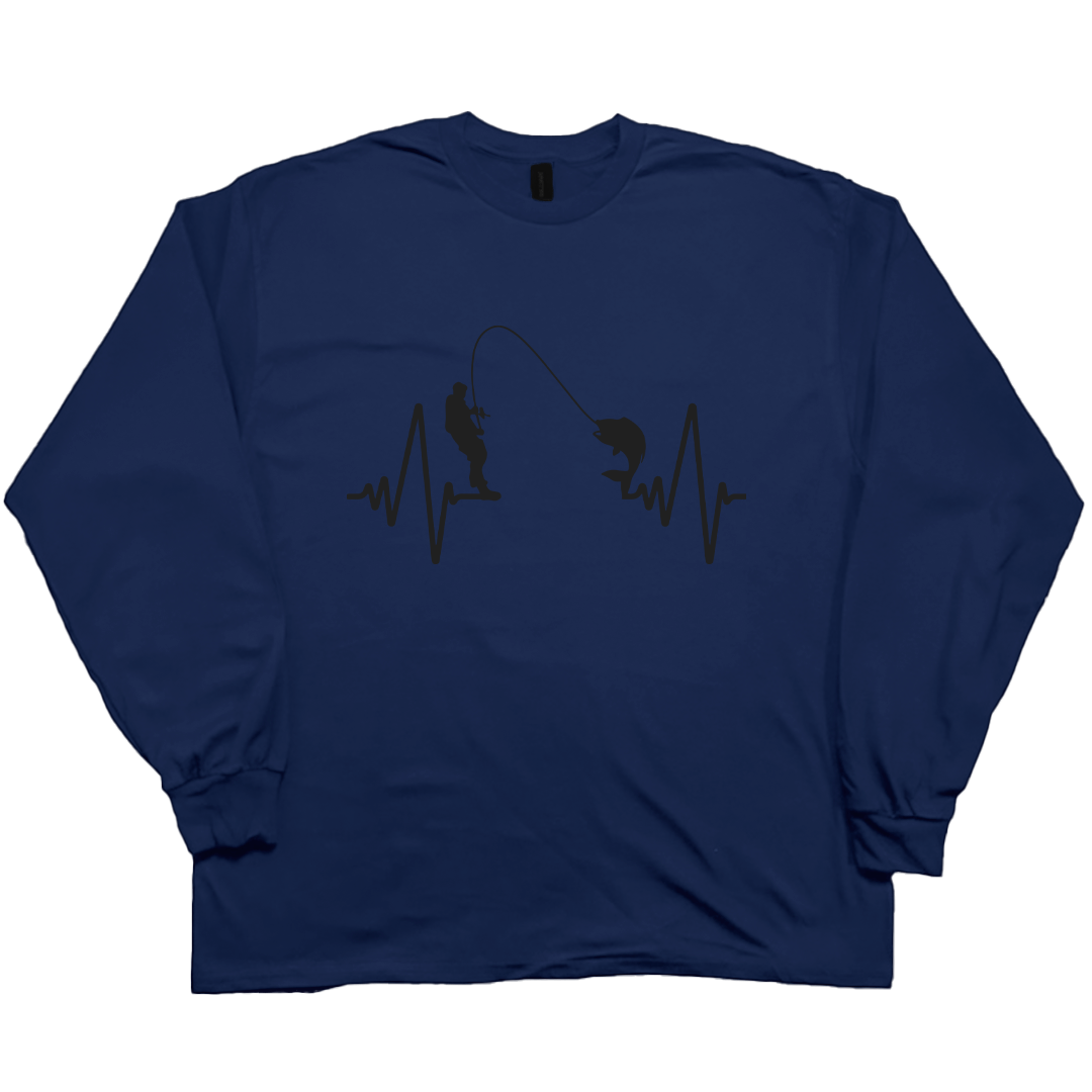 Fishing Heartbeat Adult Long Sleeve Tee - Muddy Boots Clothing - Long Sleeve Tee