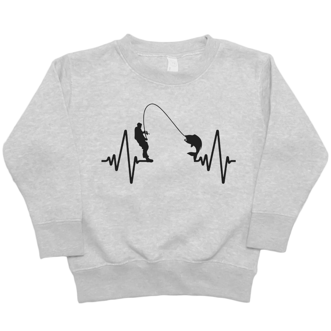 Fishing Heartbeat Kids Crew Neck Sweatshirt - Muddy Boots Clothing - Crew Neck Sweatshirt