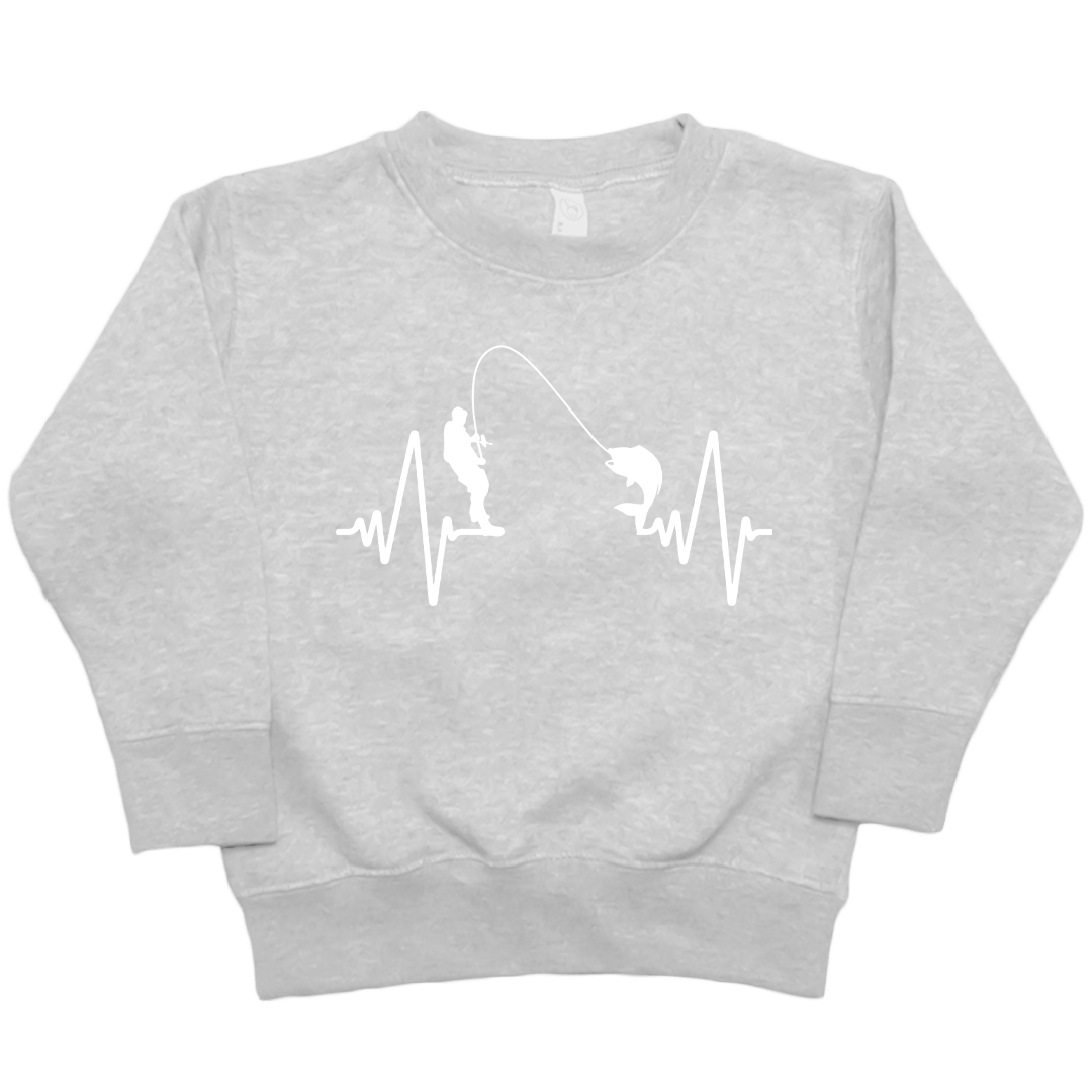 Fishing Heartbeat Kids Crew Neck Sweatshirt - Muddy Boots Clothing - Crew Neck Sweatshirt