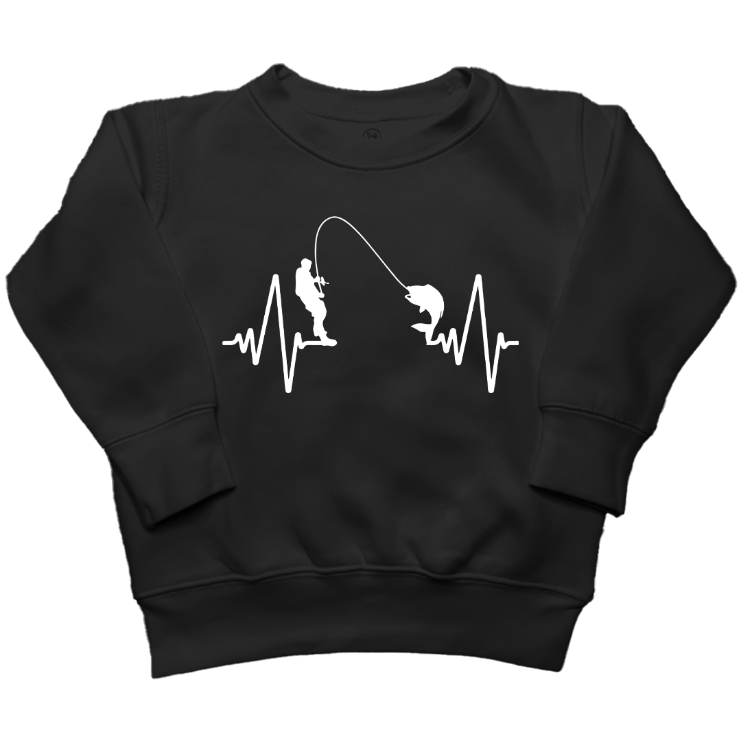 Fishing Heartbeat Kids Crew Neck Sweatshirt - Muddy Boots Clothing - Crew Neck Sweatshirt