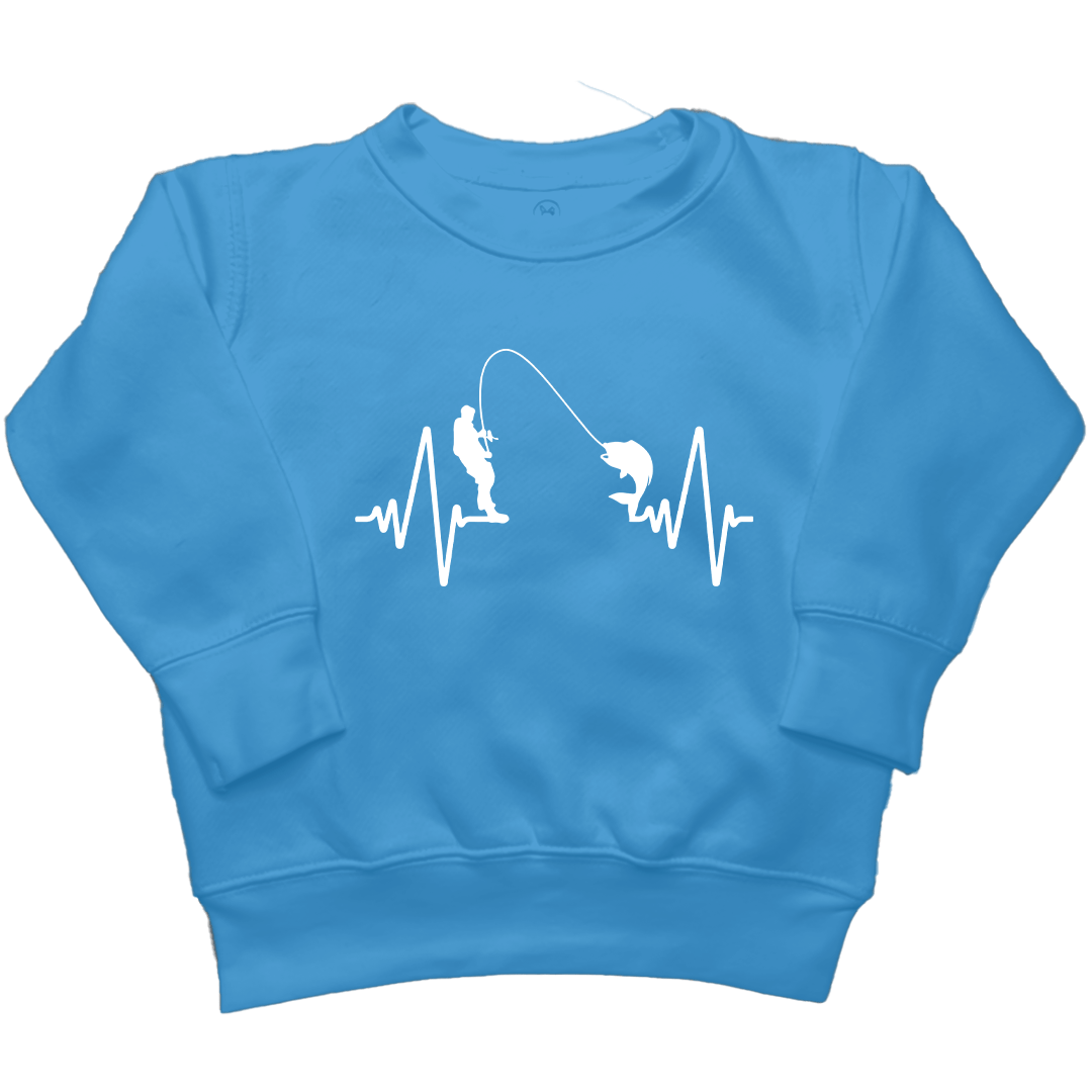 Fishing Heartbeat Kids Crew Neck Sweatshirt - Muddy Boots Clothing - Crew Neck Sweatshirt
