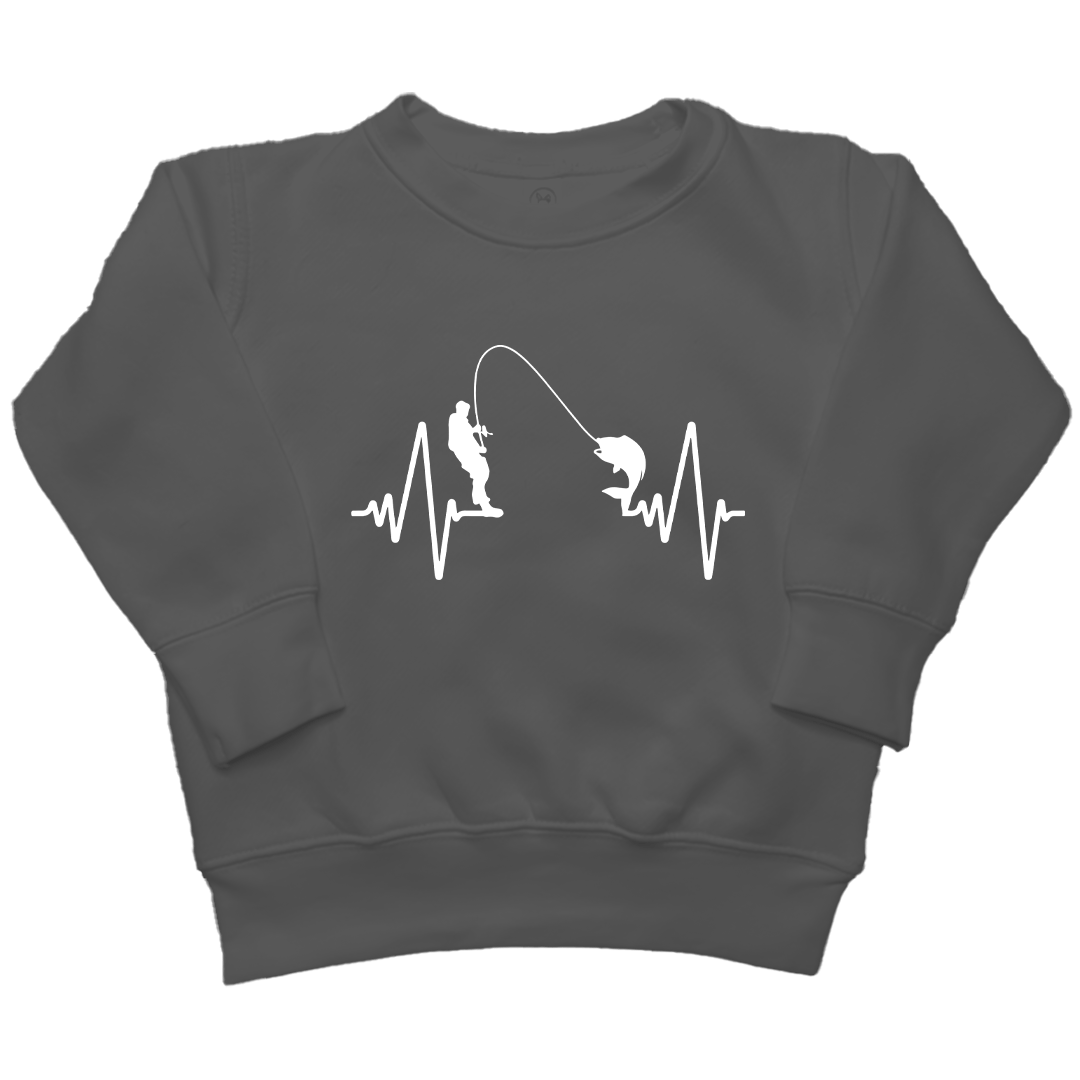 Fishing Heartbeat Kids Crew Neck Sweatshirt - Muddy Boots Clothing - Crew Neck Sweatshirt