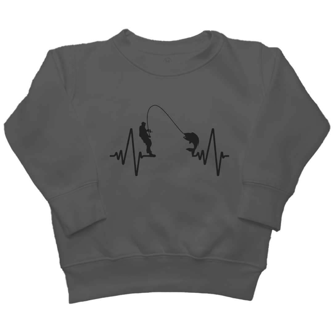 Fishing Heartbeat Kids Crew Neck Sweatshirt - Muddy Boots Clothing - Crew Neck Sweatshirt