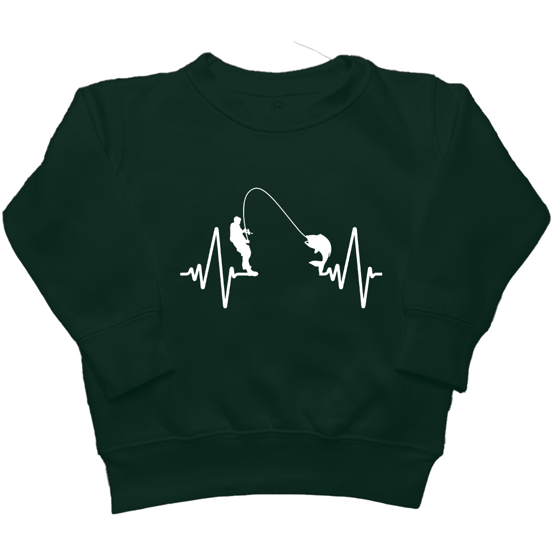 Fishing Heartbeat Kids Crew Neck Sweatshirt - Muddy Boots Clothing - Crew Neck Sweatshirt