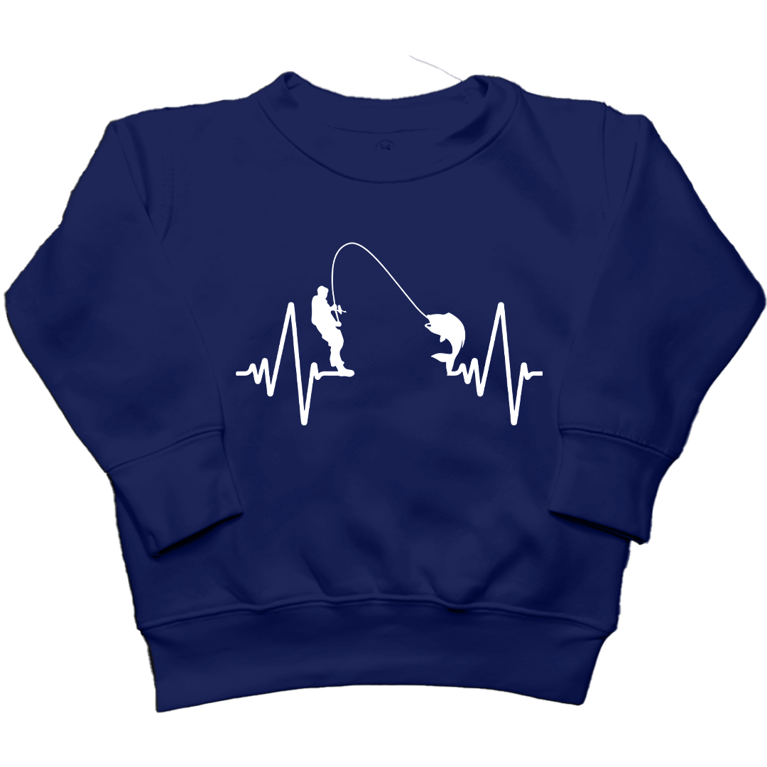 Fishing Heartbeat Kids Crew Neck Sweatshirt - Muddy Boots Clothing - Crew Neck Sweatshirt