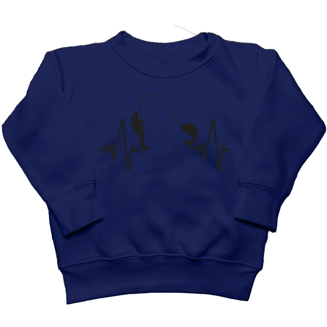 Fishing Heartbeat Kids Crew Neck Sweatshirt - Muddy Boots Clothing - Crew Neck Sweatshirt