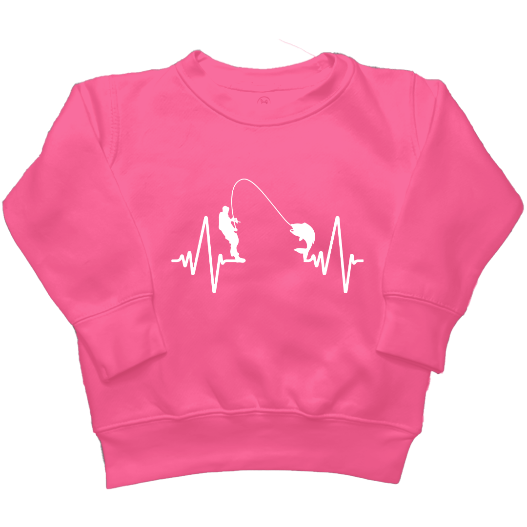 Fishing Heartbeat Kids Crew Neck Sweatshirt - Muddy Boots Clothing - Crew Neck Sweatshirt