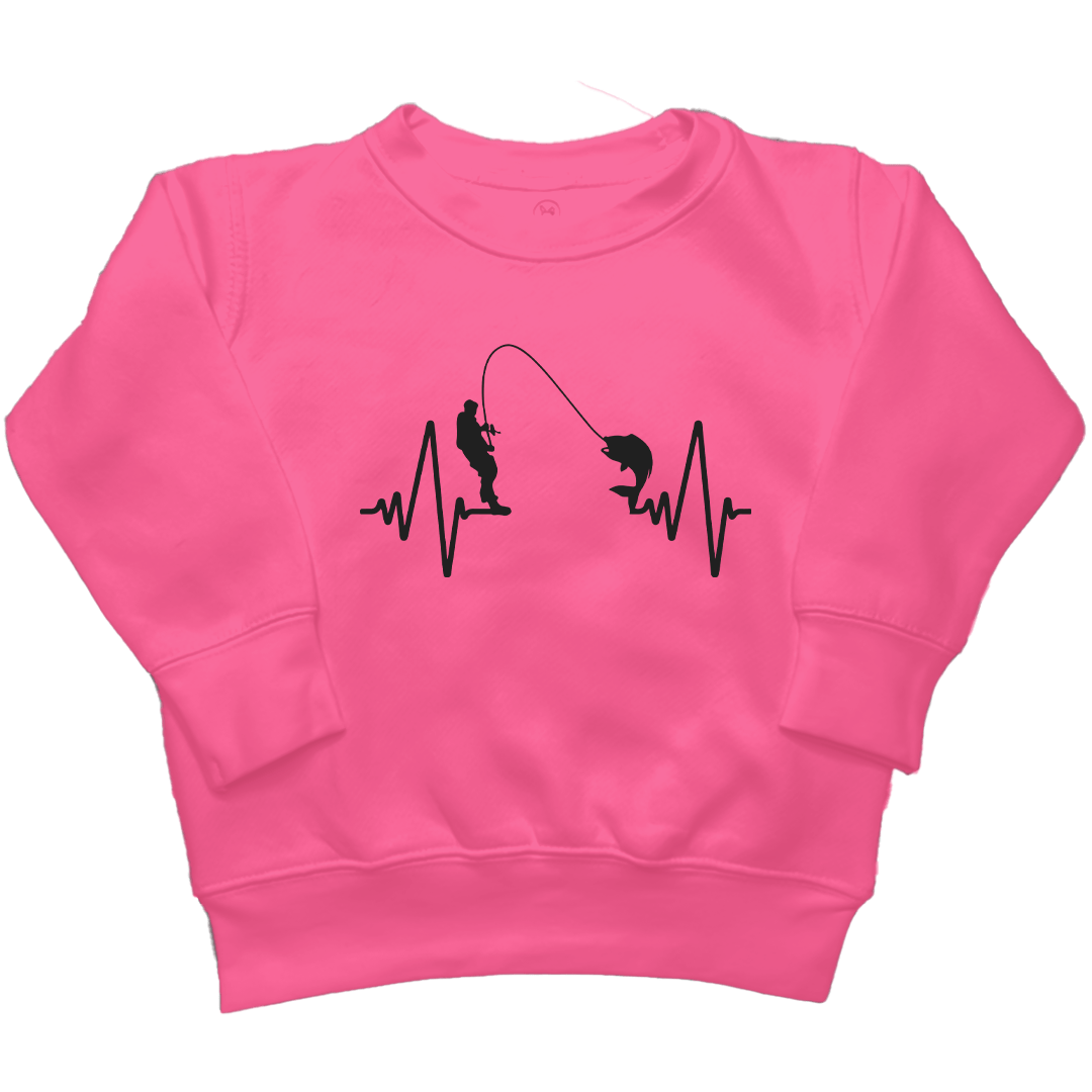 Fishing Heartbeat Kids Crew Neck Sweatshirt - Muddy Boots Clothing - Crew Neck Sweatshirt