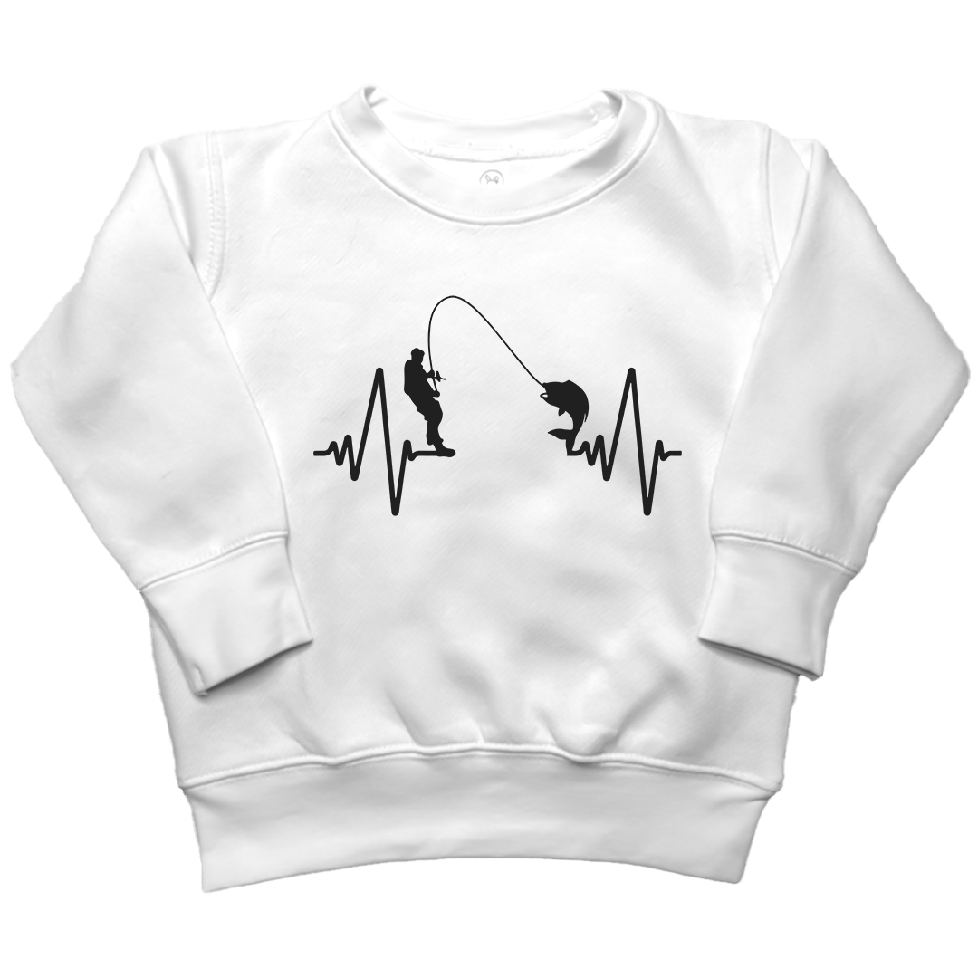 Fishing Heartbeat Kids Crew Neck Sweatshirt - Muddy Boots Clothing - Crew Neck Sweatshirt
