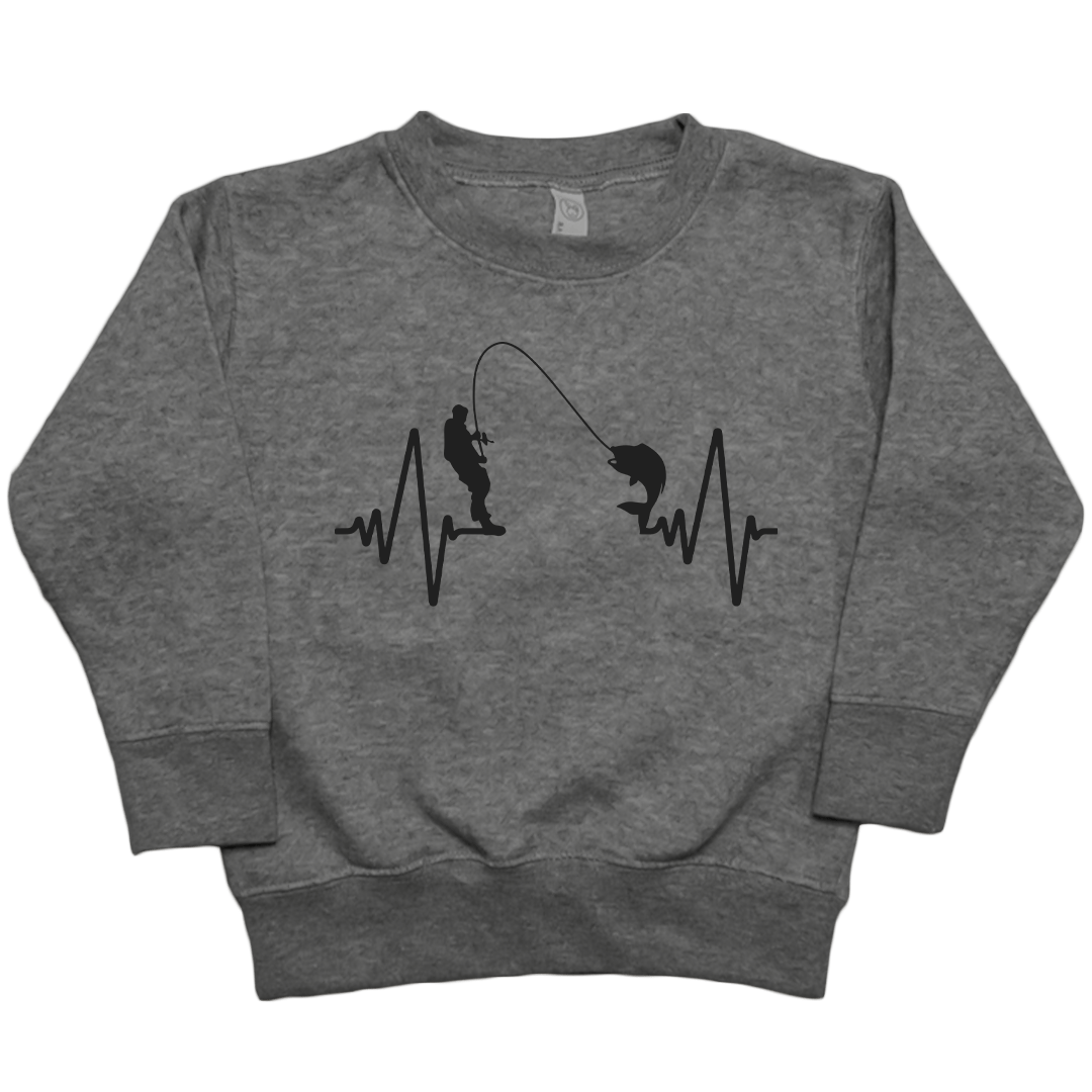 Fishing Heartbeat Toddler Crew Neck Sweatshirt - Muddy Boots Clothing - Crew Neck Sweatshirt