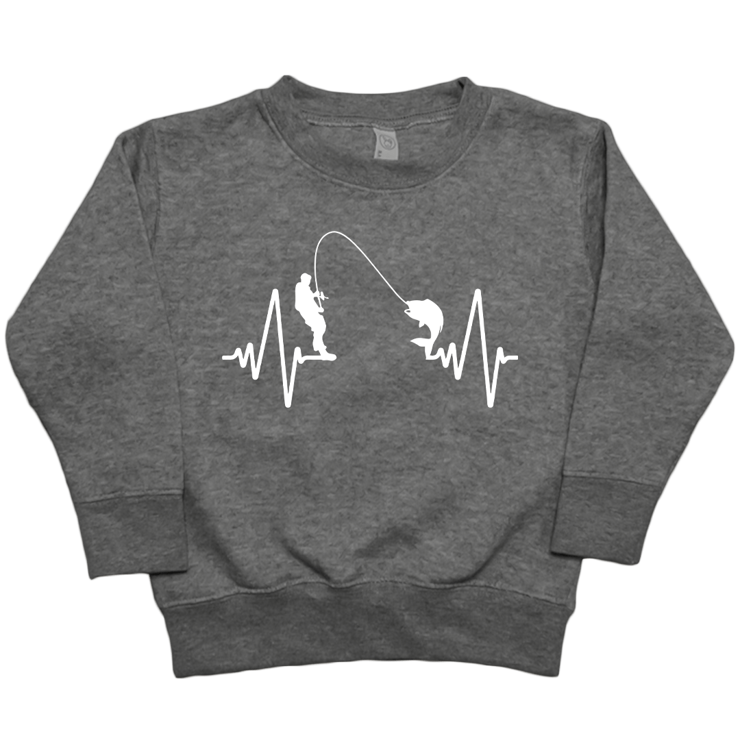 Fishing Heartbeat Toddler Crew Neck Sweatshirt - Muddy Boots Clothing - Crew Neck Sweatshirt