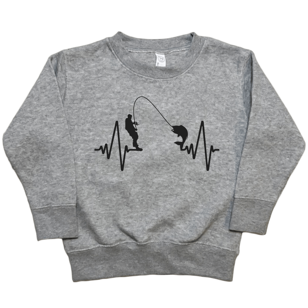 Fishing Heartbeat Toddler Crew Neck Sweatshirt - Muddy Boots Clothing - Crew Neck Sweatshirt