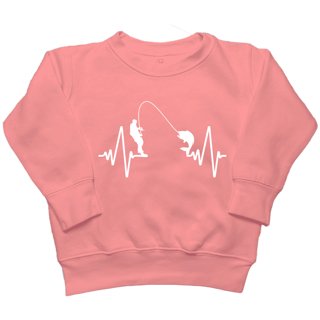 Fishing Heartbeat Toddler Crew Neck Sweatshirt - Muddy Boots Clothing - Crew Neck Sweatshirt