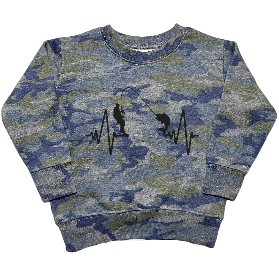 Fishing Heartbeat Toddler Crew Neck Sweatshirt - Muddy Boots Clothing - Crew Neck Sweatshirt