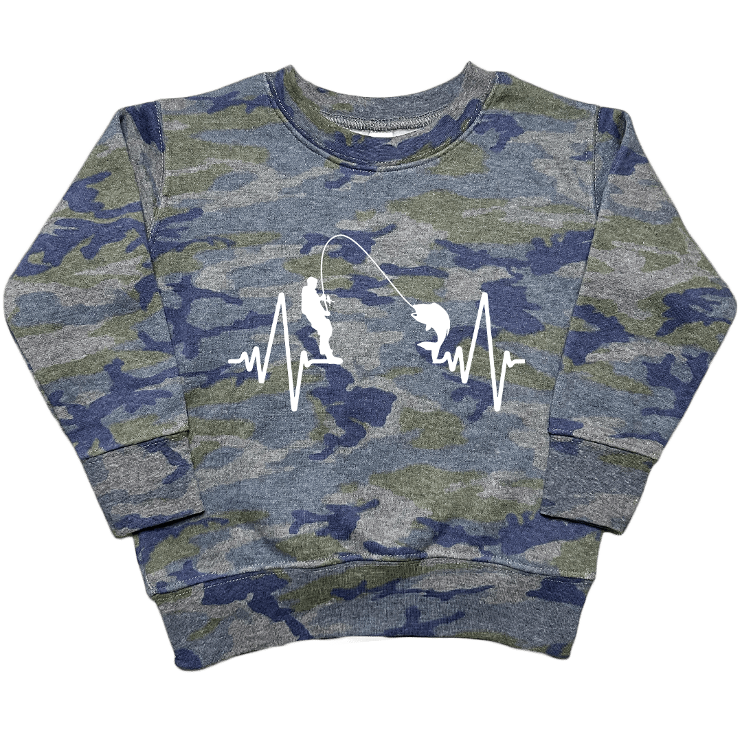 Fishing Heartbeat Toddler Crew Neck Sweatshirt - Muddy Boots Clothing - Crew Neck Sweatshirt