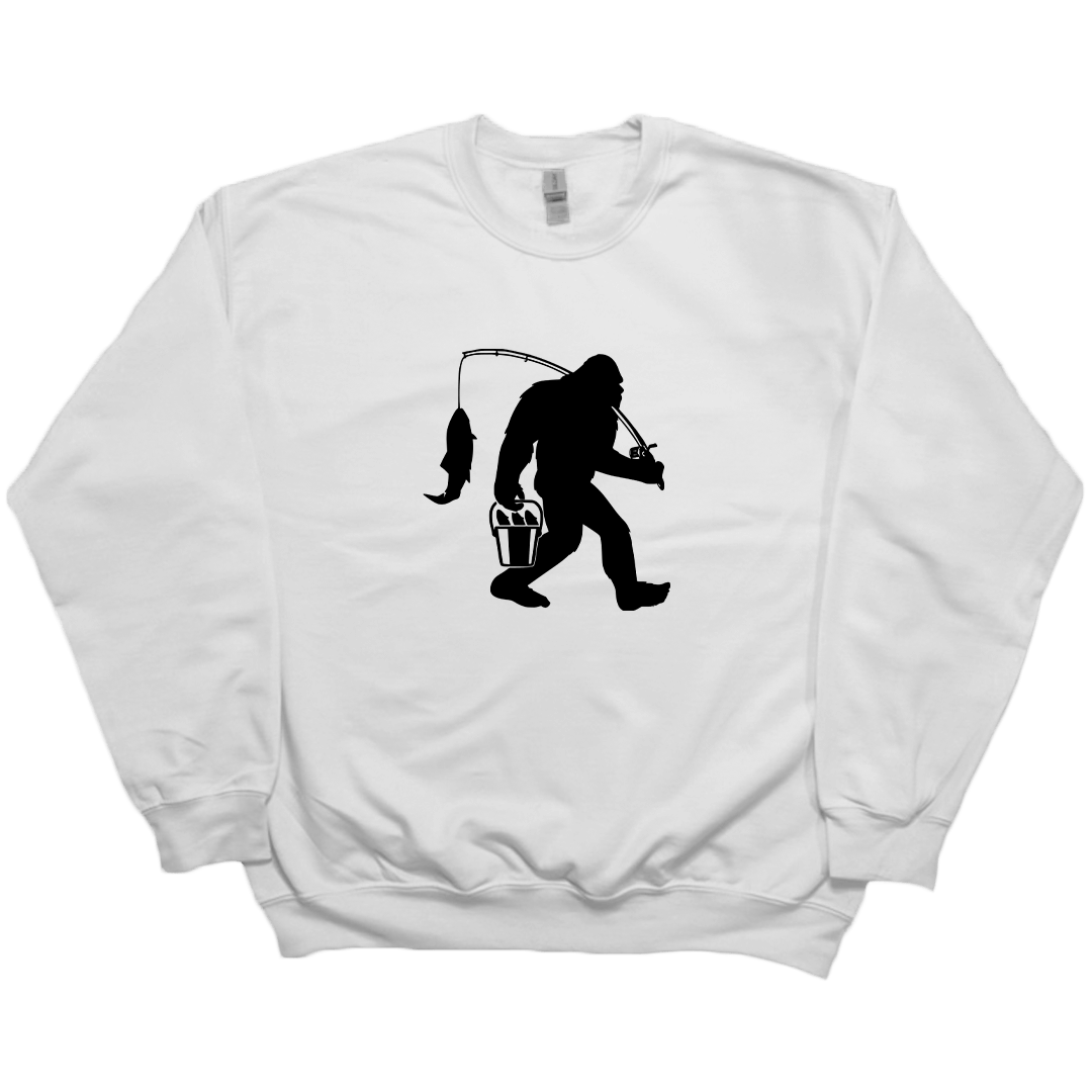 Fishing Sasquatch Adult Crew Neck Sweatshirt - Muddy Boots Clothing - Crew Neck Sweatshirt