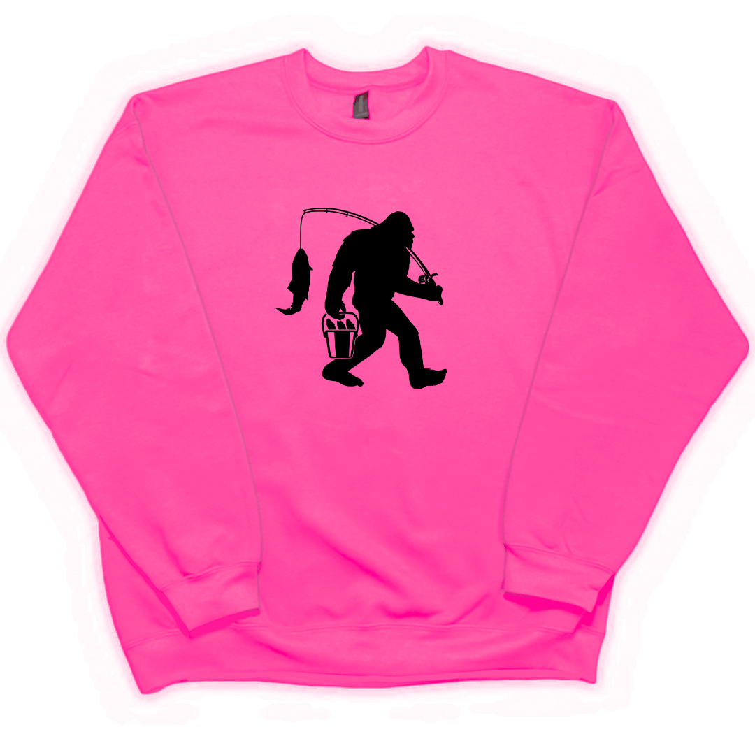 Fishing Sasquatch Adult Crew Neck Sweatshirt - Muddy Boots Clothing - Crew Neck Sweatshirt