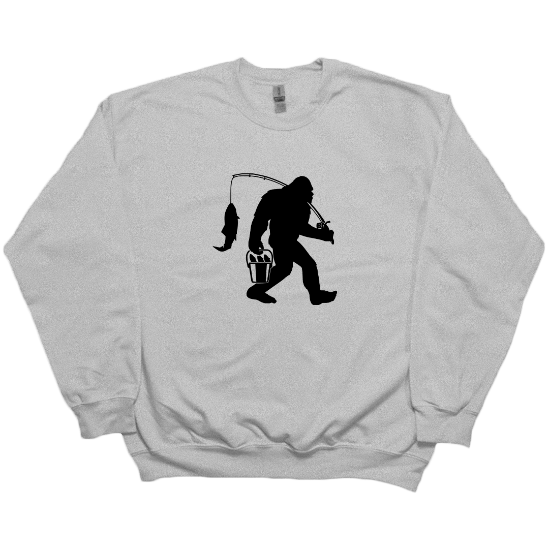 Fishing Sasquatch Adult Crew Neck Sweatshirt - Muddy Boots Clothing - Crew Neck Sweatshirt