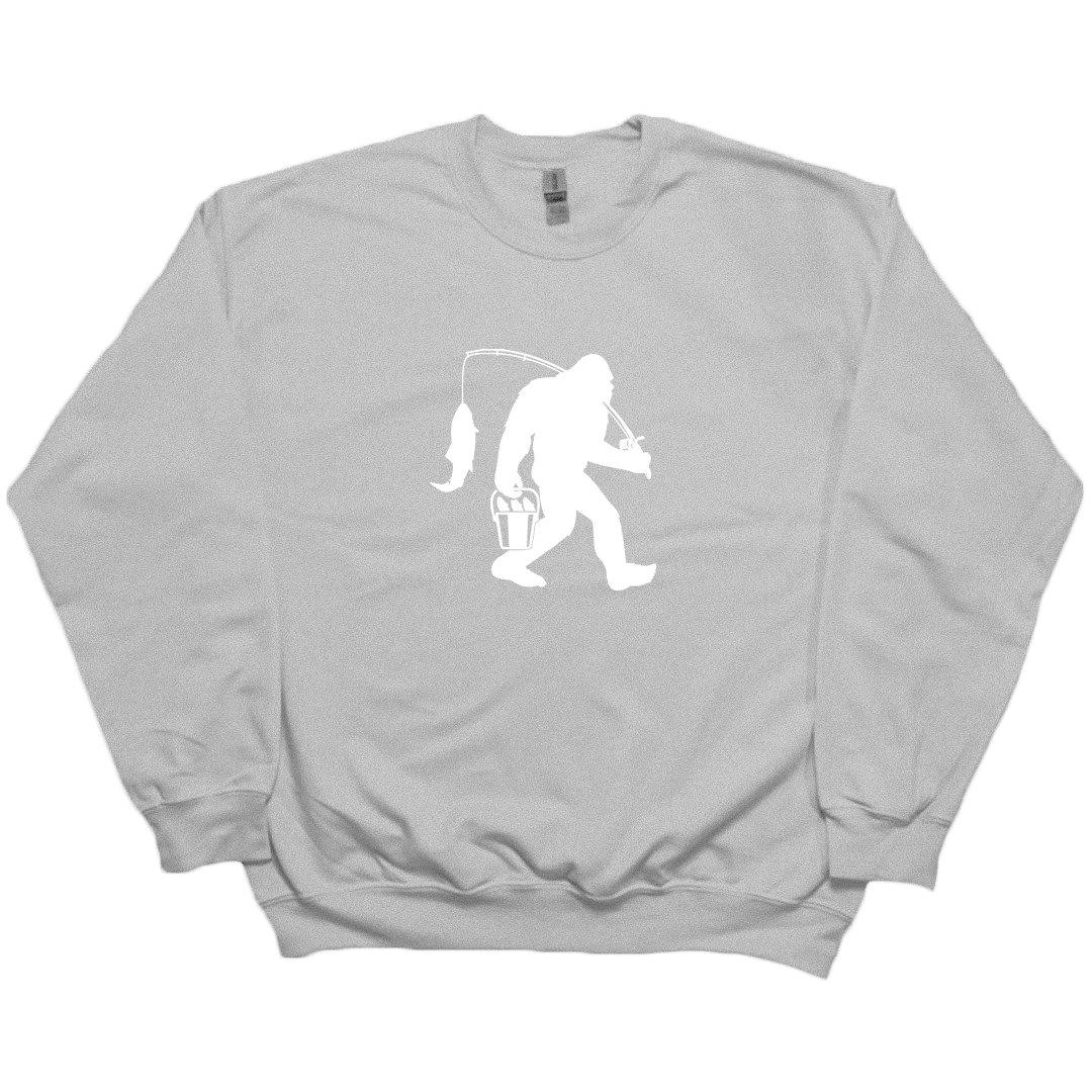 Fishing Sasquatch Adult Crew Neck Sweatshirt - Muddy Boots Clothing - Crew Neck Sweatshirt