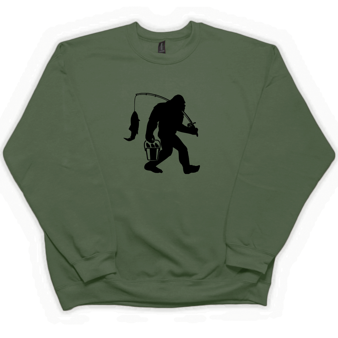 Fishing Sasquatch Adult Crew Neck Sweatshirt - Muddy Boots Clothing - Crew Neck Sweatshirt