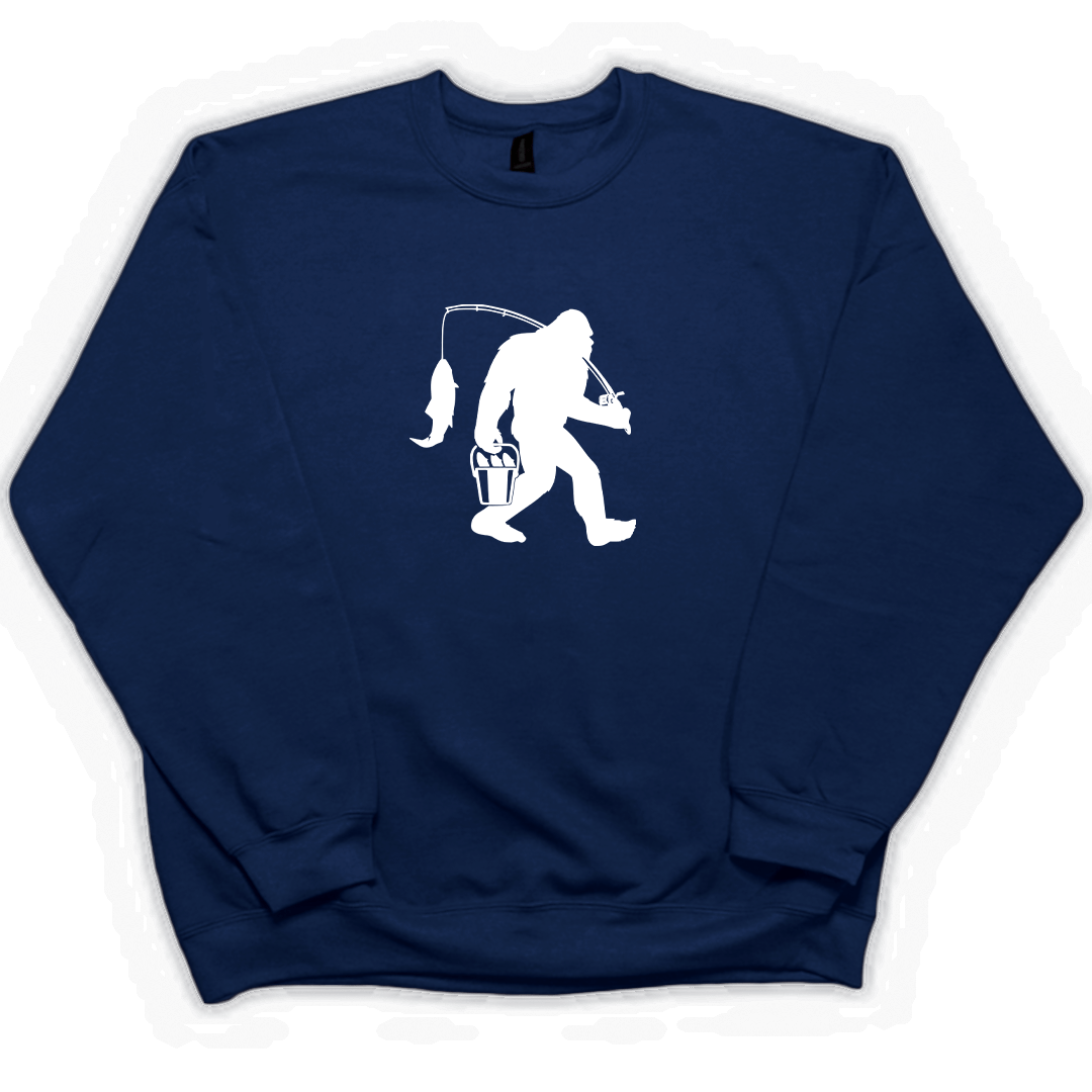 Fishing Sasquatch Adult Crew Neck Sweatshirt - Muddy Boots Clothing - Crew Neck Sweatshirt