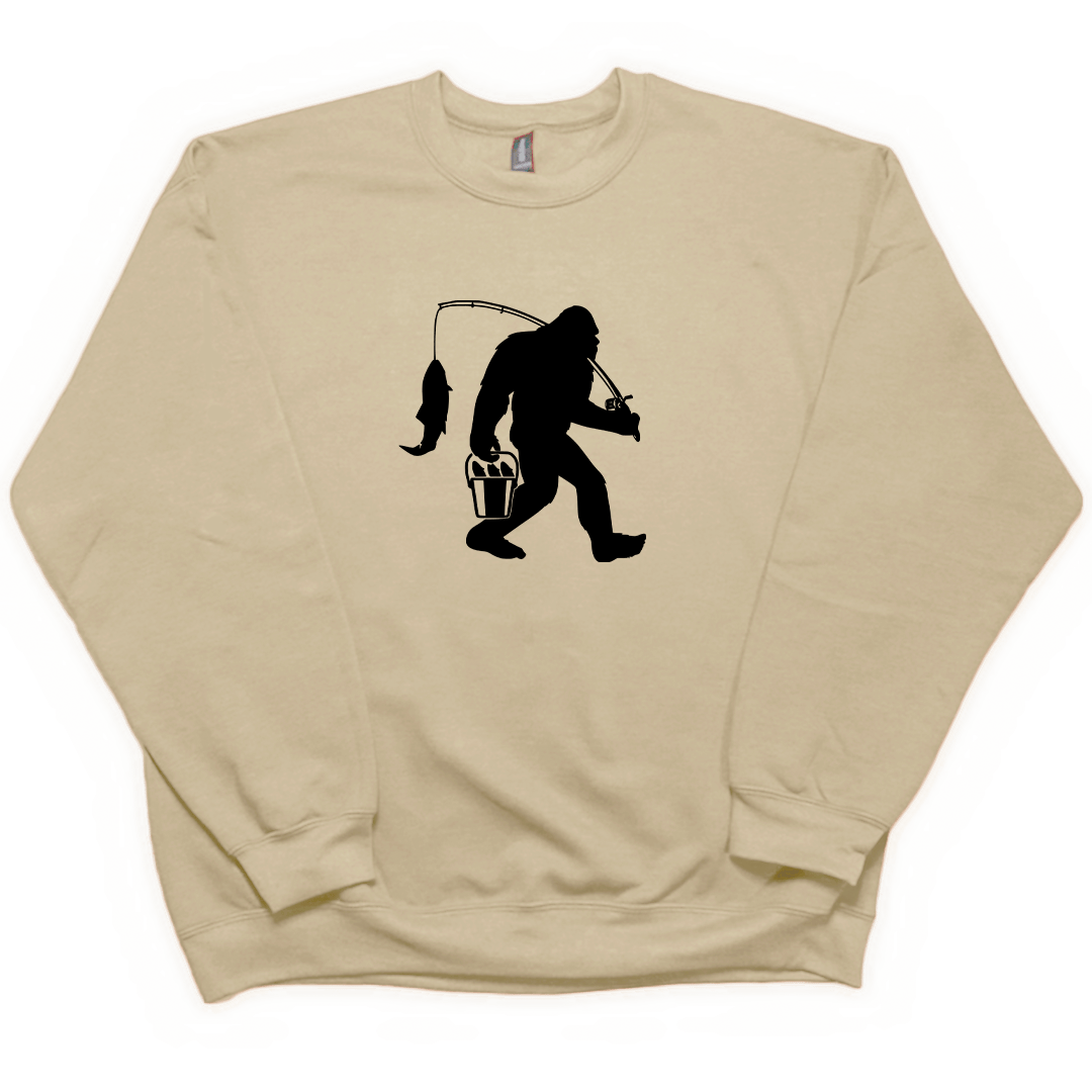 Fishing Sasquatch Adult Crew Neck Sweatshirt - Muddy Boots Clothing - Crew Neck Sweatshirt