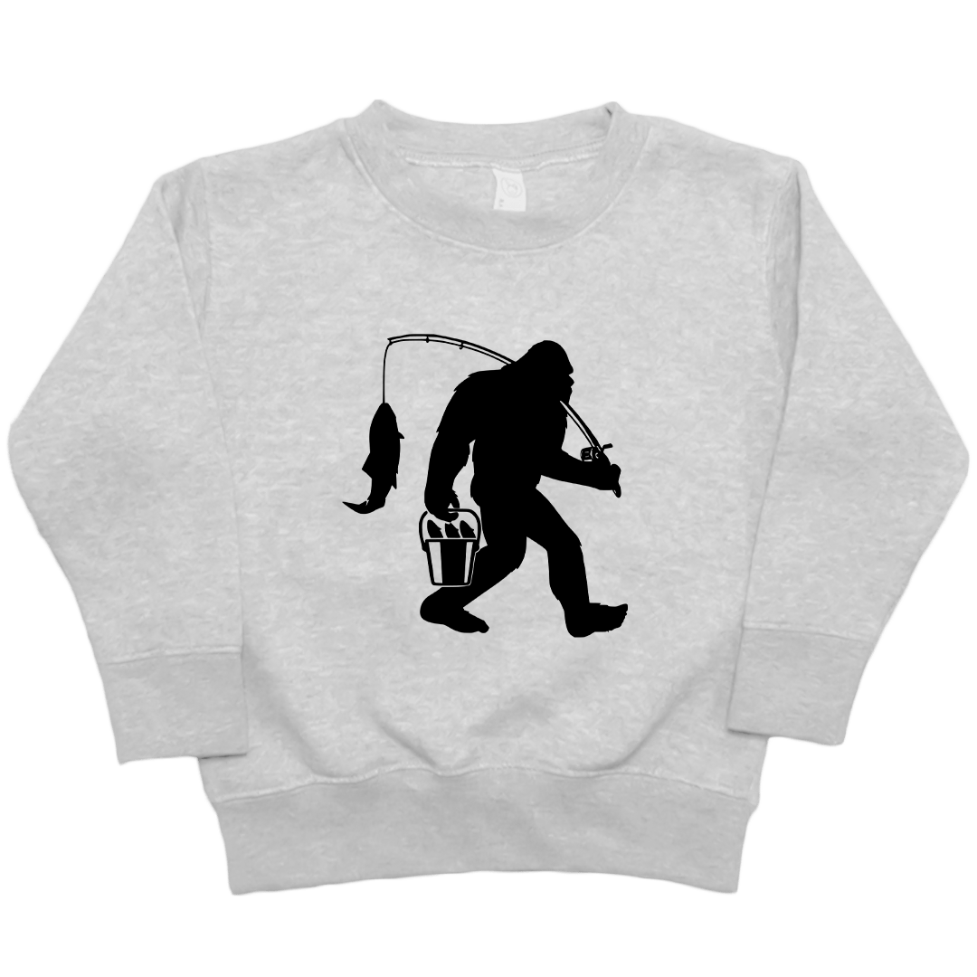 Fishing Sasquatch Kids Crew Neck Sweatshirt - Muddy Boots Clothing - Crew Neck Sweatshirt