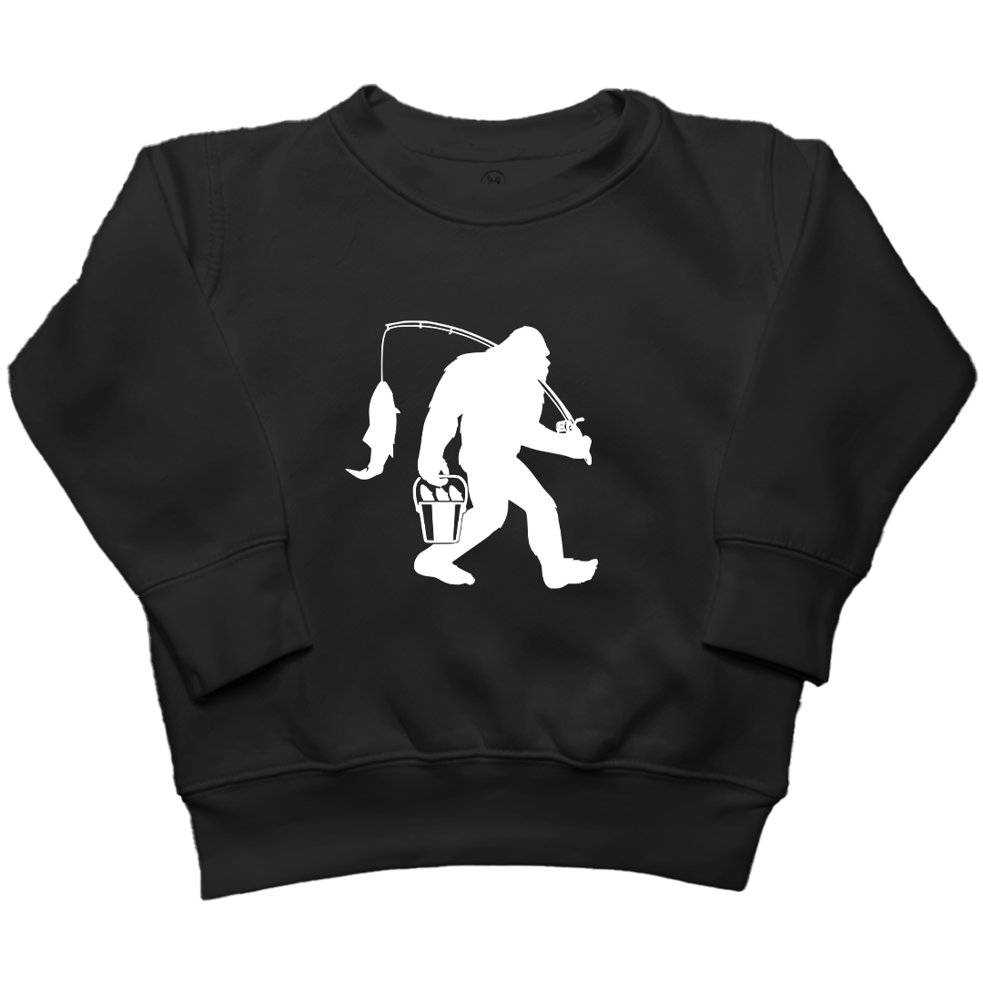 Fishing Sasquatch Kids Crew Neck Sweatshirt - Muddy Boots Clothing - Crew Neck Sweatshirt