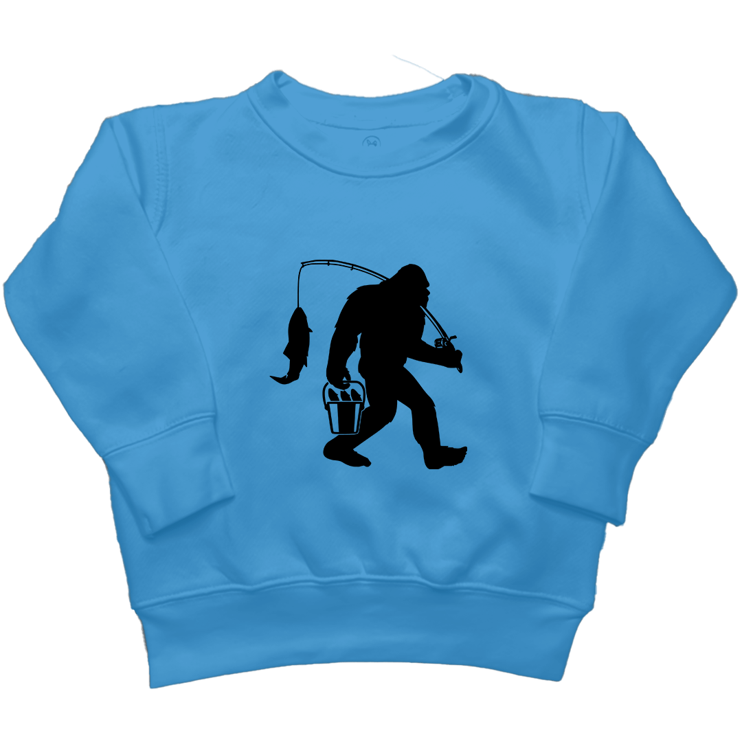 Fishing Sasquatch Kids Crew Neck Sweatshirt - Muddy Boots Clothing - Crew Neck Sweatshirt