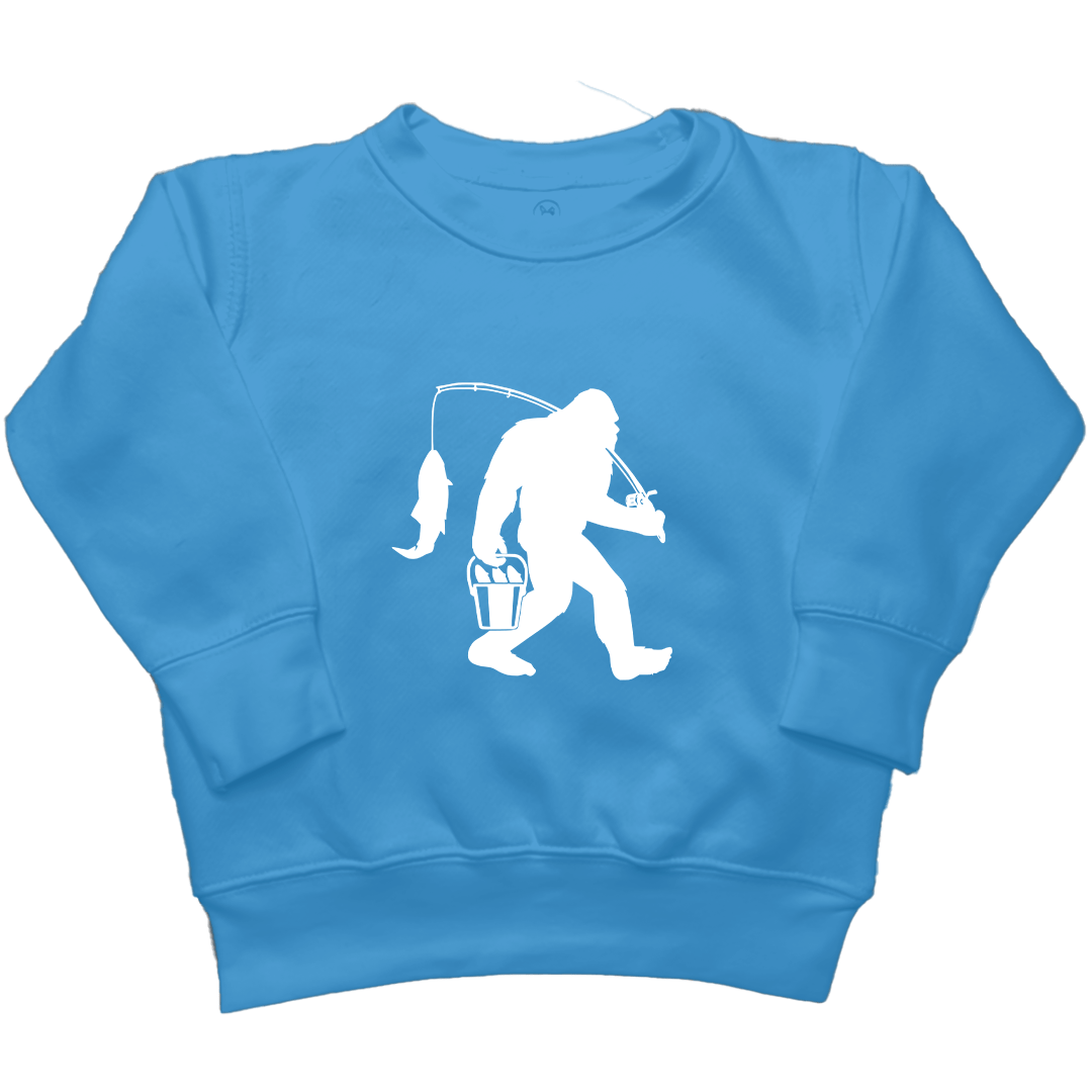 Fishing Sasquatch Kids Crew Neck Sweatshirt - Muddy Boots Clothing - Crew Neck Sweatshirt