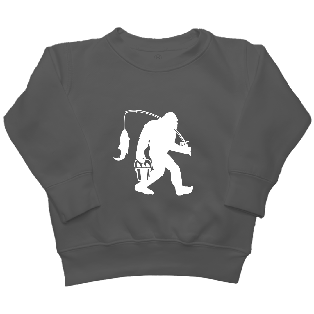 Fishing Sasquatch Kids Crew Neck Sweatshirt - Muddy Boots Clothing - Crew Neck Sweatshirt