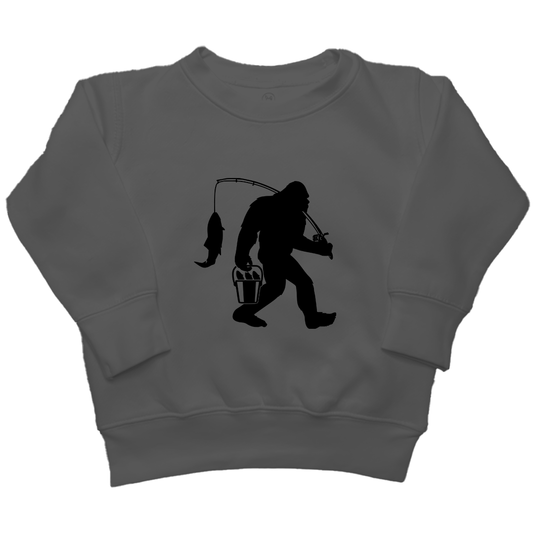 Fishing Sasquatch Kids Crew Neck Sweatshirt - Muddy Boots Clothing - Crew Neck Sweatshirt