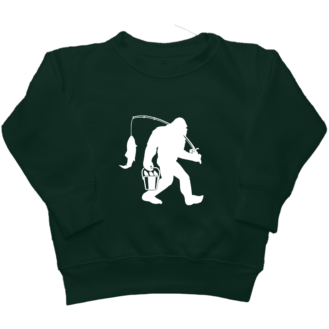 Fishing Sasquatch Kids Crew Neck Sweatshirt - Muddy Boots Clothing - Crew Neck Sweatshirt