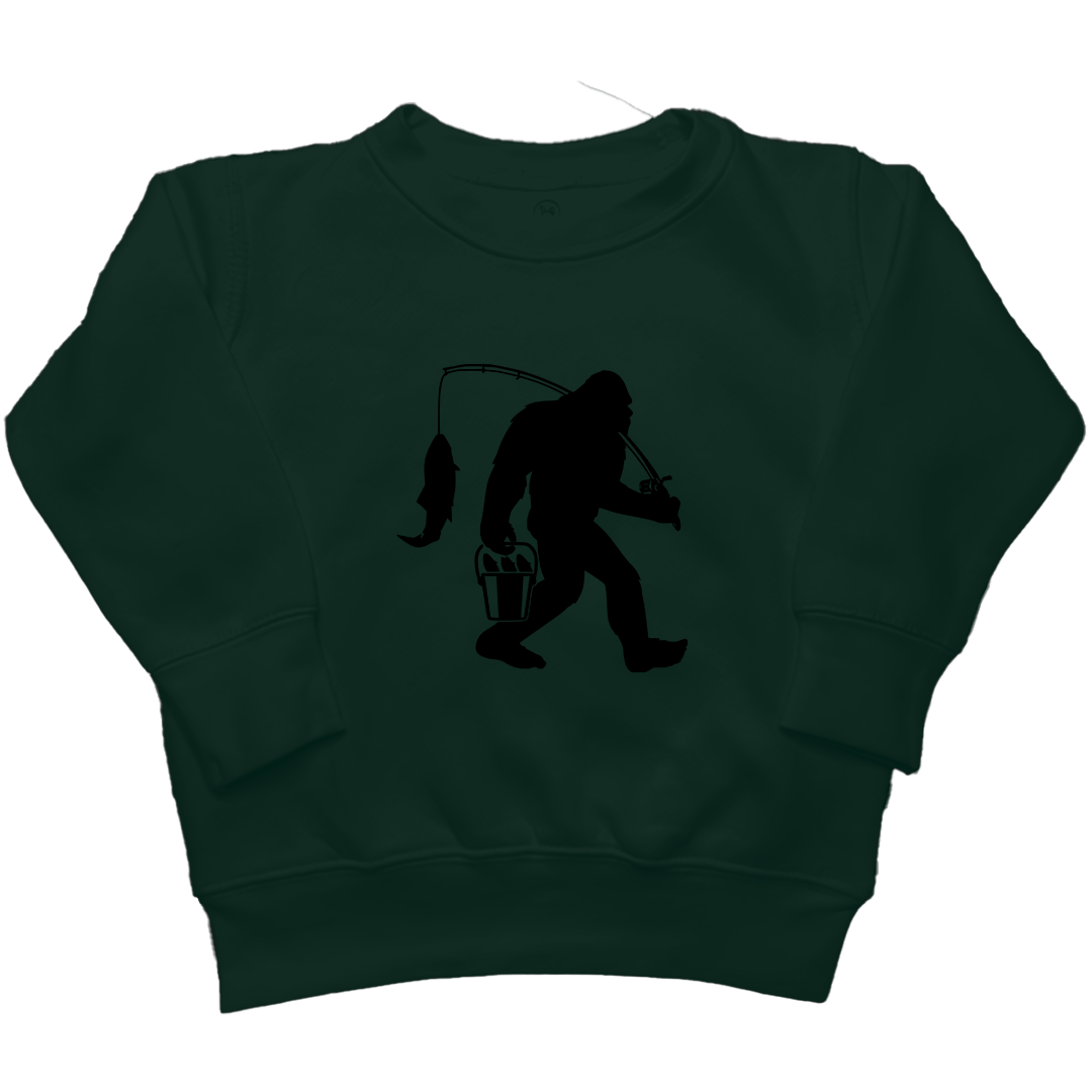 Fishing Sasquatch Kids Crew Neck Sweatshirt - Muddy Boots Clothing - Crew Neck Sweatshirt