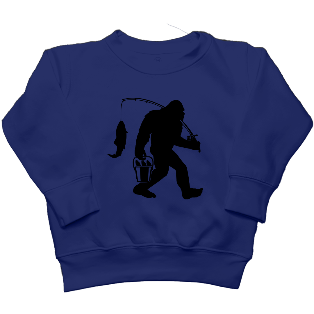 Fishing Sasquatch Kids Crew Neck Sweatshirt - Muddy Boots Clothing - Crew Neck Sweatshirt