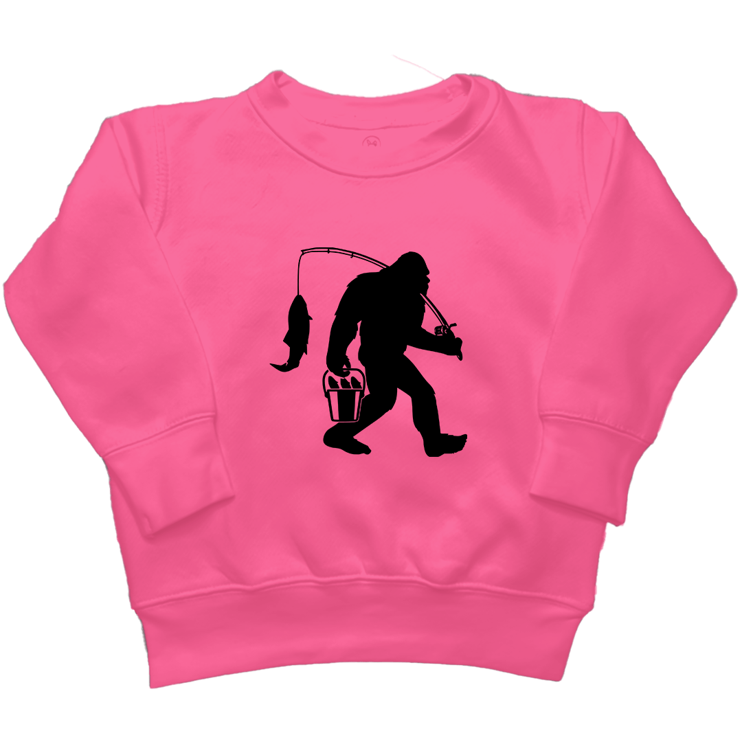 Fishing Sasquatch Kids Crew Neck Sweatshirt - Muddy Boots Clothing - Crew Neck Sweatshirt