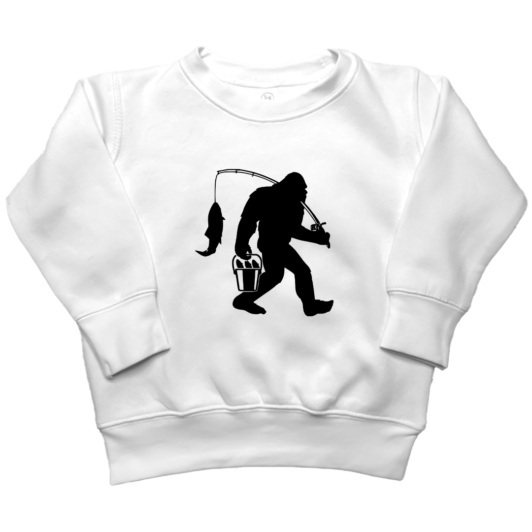 Fishing Sasquatch Kids Crew Neck Sweatshirt - Muddy Boots Clothing - Crew Neck Sweatshirt