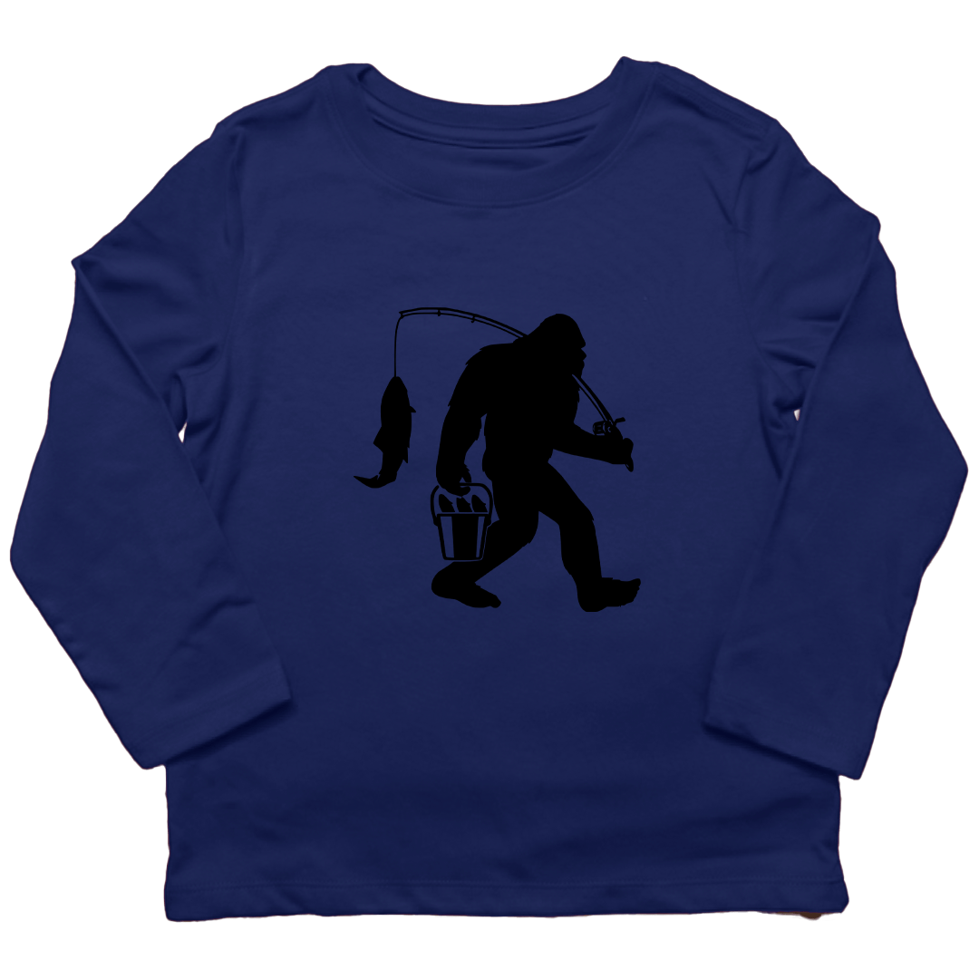 Fishing Sasquatch Kids Long Sleeve Tee - Muddy Boots Clothing - Long Sleeve Tee