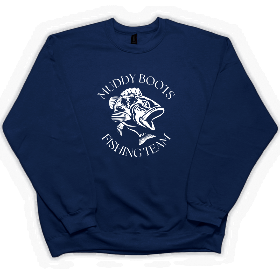 Fishing Team Adult Crew Neck Sweatshirt - Muddy Boots Clothing - Crew Neck Sweatshirt