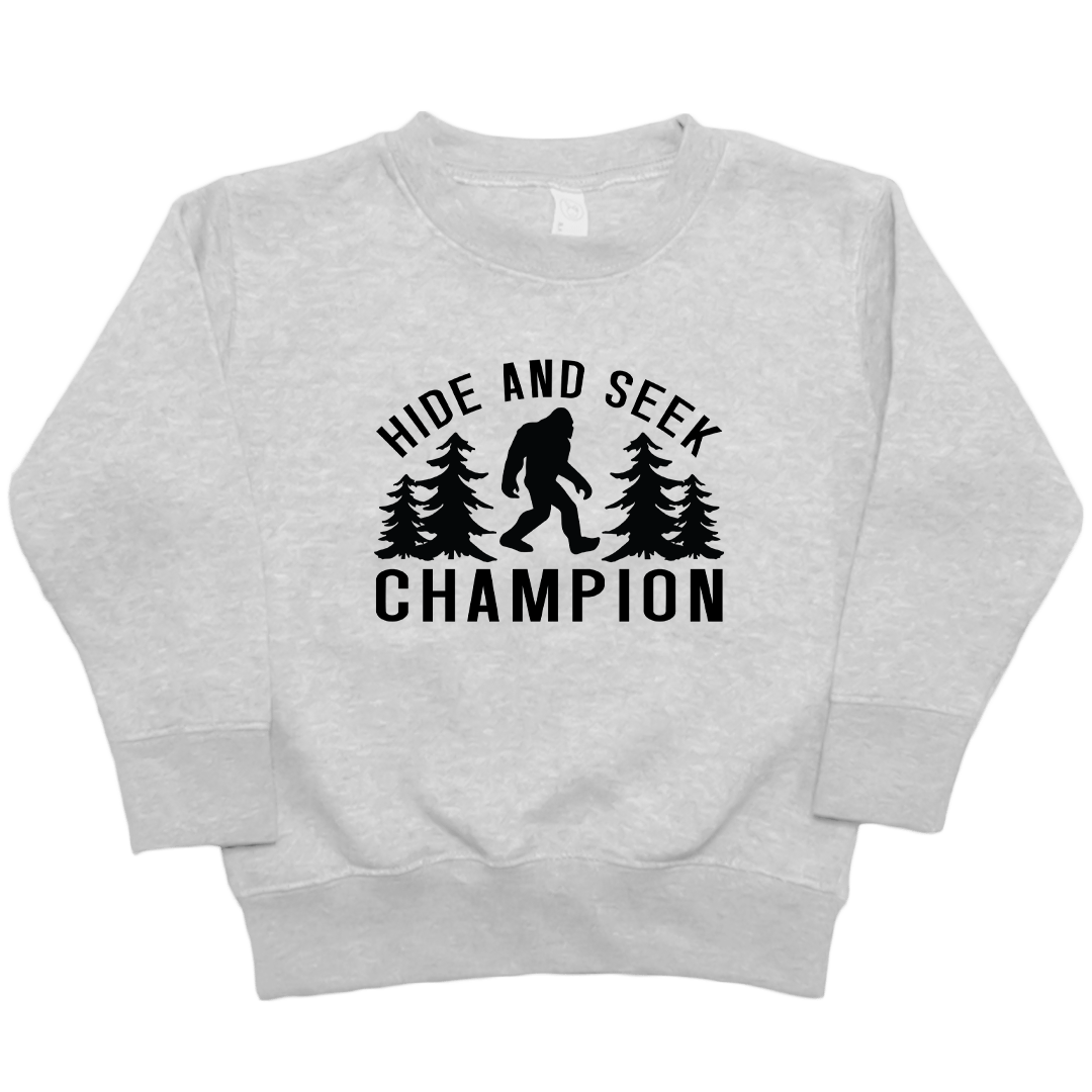 Hide and Seek Sasquatch Kids Crew Neck Sweatshirt - Muddy Boots Clothing - Crew Neck Sweatshirt
