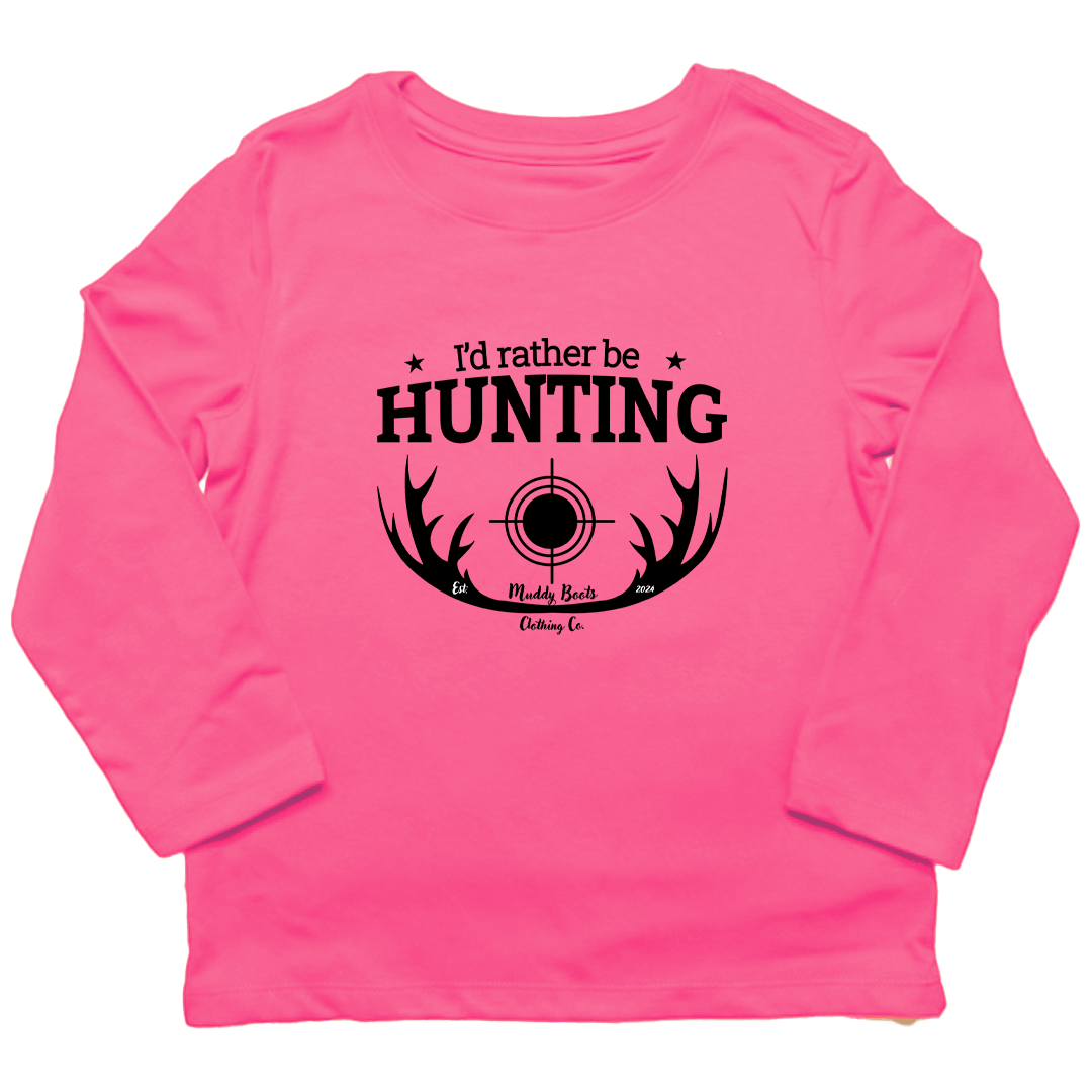 I'd Rather Be Hunting Kids Long Sleeve Tee - Muddy Boots Clothing - Long Sleeve Tee