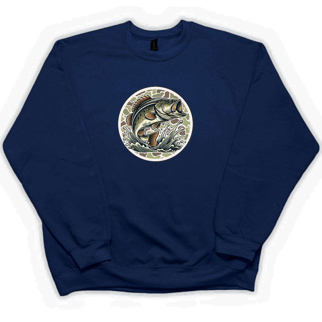 Jumping Bass Adult Crew Neck Sweatshirt - Muddy Boots Clothing - Crew Neck Sweatshirt