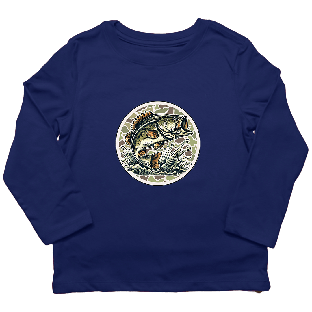 Jumping Bass Toddler Long Sleeve Tee - Muddy Boots Clothing - Long Sleeve Tee