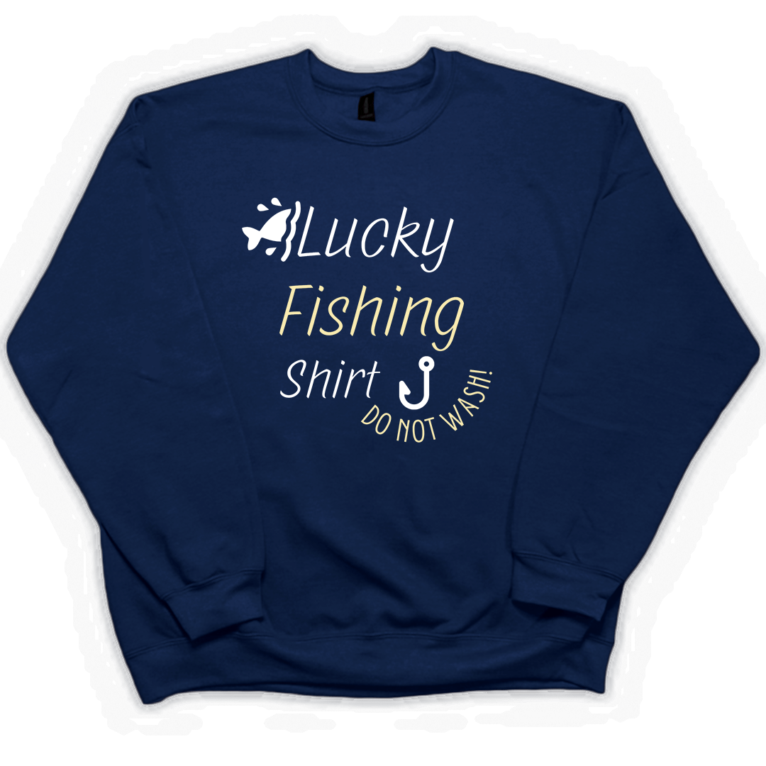 Lucky Fishing Shirt Adult Crew Neck Sweatshirt - Muddy Boots Clothing - Crew Neck Sweatshirt