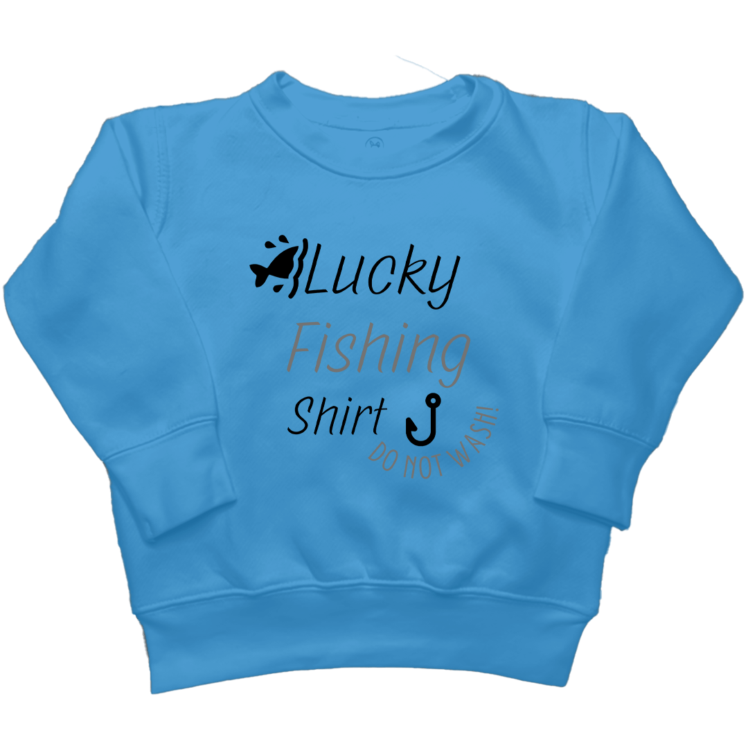 Lucky Fishing Shirt Kids Crew Neck Sweatshirt - Muddy Boots Clothing - Crew Neck Sweatshirt